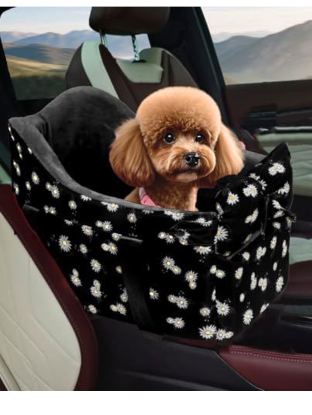 Cullaby black and floral Center Console Dog Car Seat for Small Dogs NEW